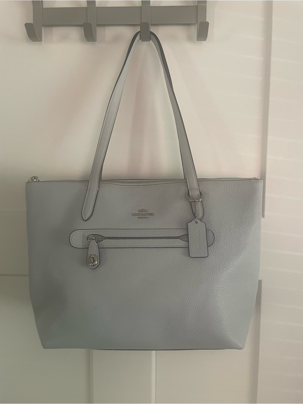 Coach Pebbled Leather Tote Bag in Light Blue